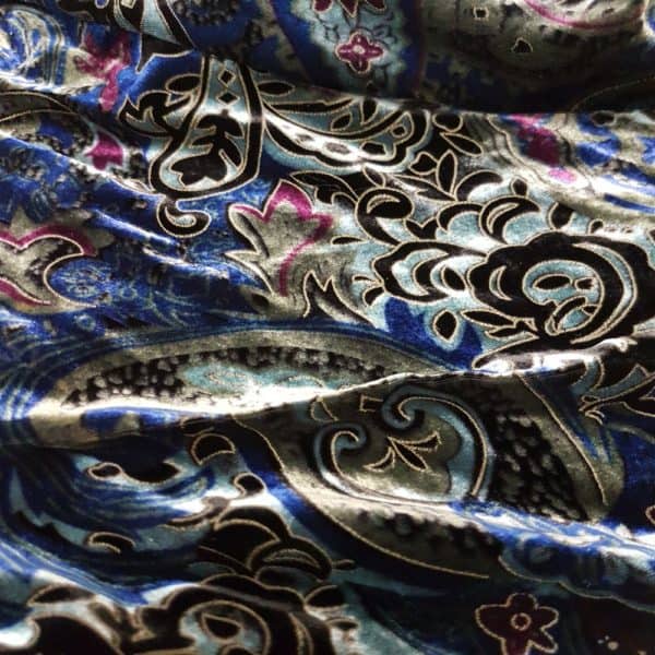 Denholme Velvets Paisley Devore Viscose Silk Velvet 20039 9041P BLUE